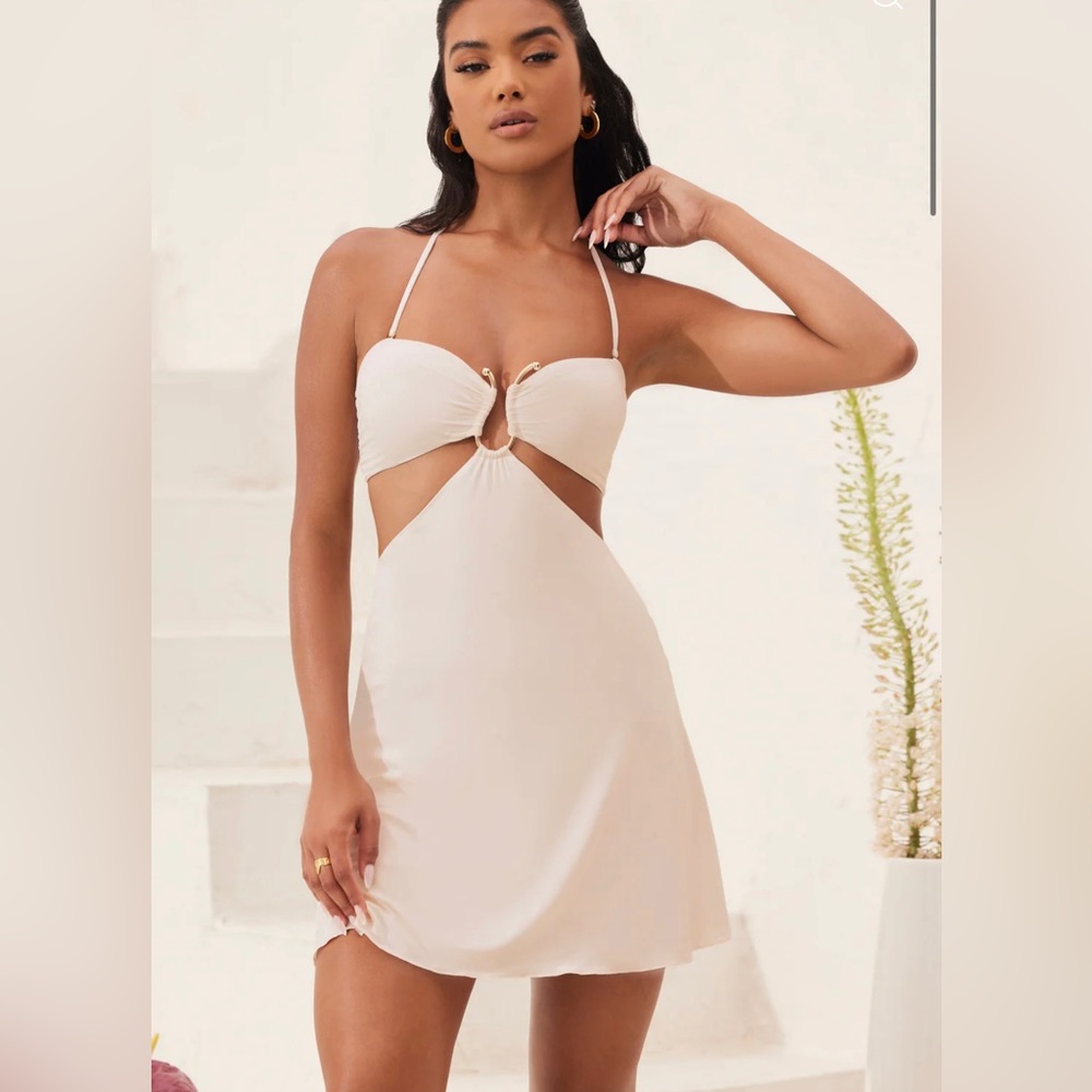 Bandeau Cut Out A-Line Mini Dress in Ivory
